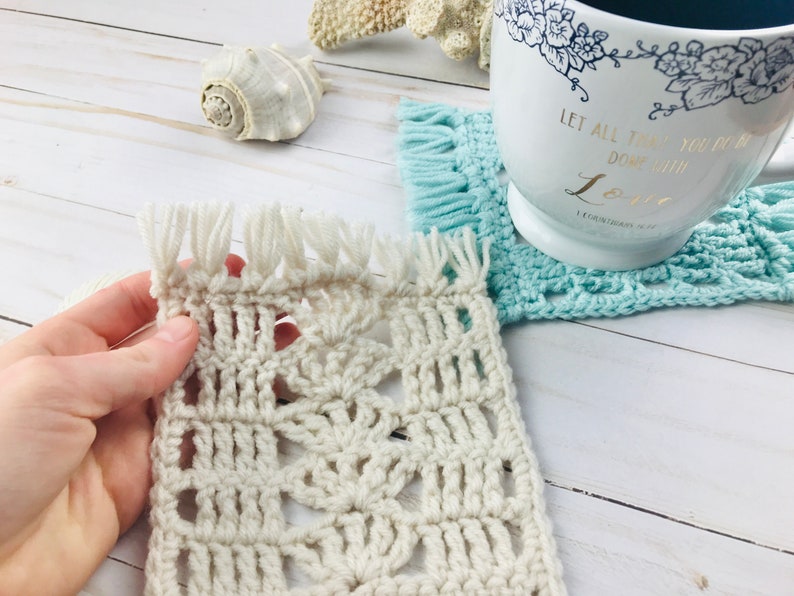 CROCHET PATTERN: The Seaside Mug Rug, Crochet Mug Rug Pattern, Crochet Coaster Pattern, Boho Mug Rug Home Decor INSTANT Download image 5