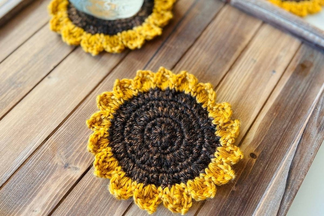 Crochet Sunflower Coaster Pattern // Easy Crochet Gift Pattern // Flat ...