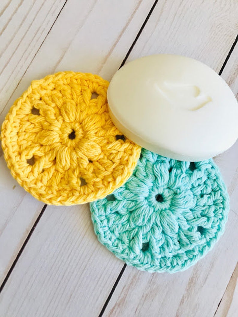 Easy Puff Stitch Face Scrubbie Crochet Pattern puff stitch crochet scrubbies, crochet face scrubbies, crochet scrubbie pattern beginner image 6