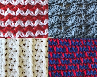 Points sur le thème du crochet du 4 juillet — dictionnaire des points au crochet, points de crochet colorés, points de crochet faciles, crochet patriotique