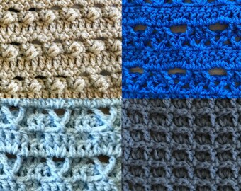 Intressanta upphöjda virkmaskor — ordbok med virkmaskor, texturerade virkmaskor, unika virkmönster, stolpstygn