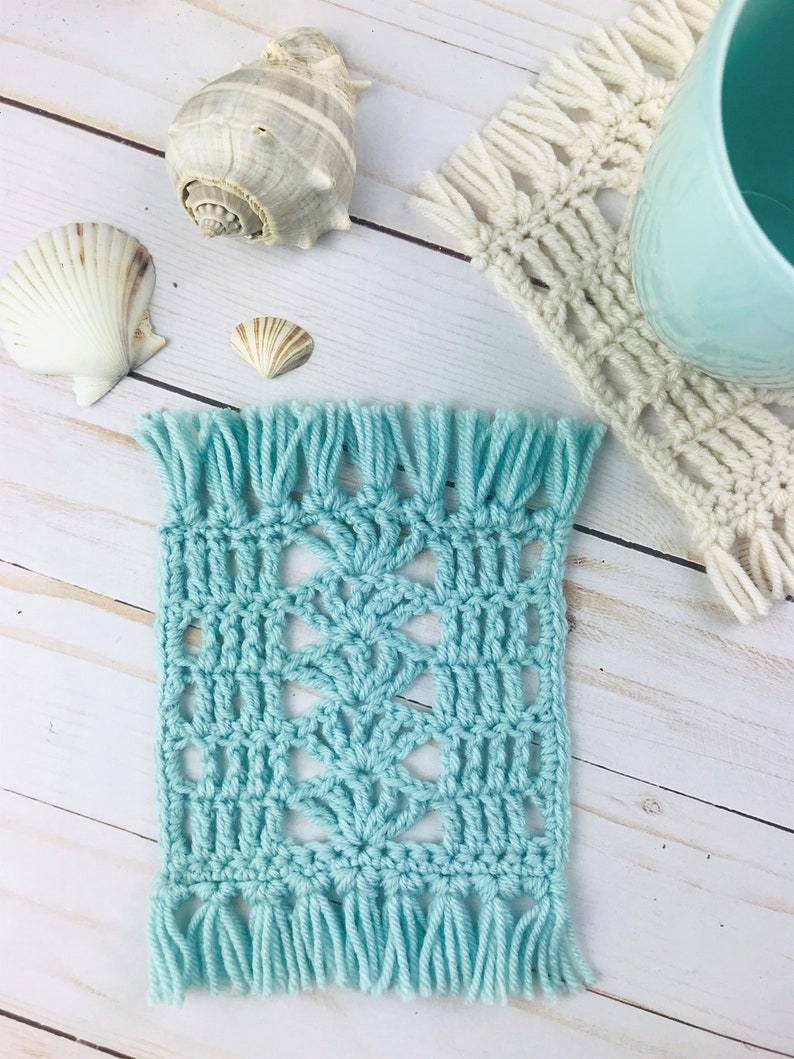 CROCHET PATTERN: The Seaside Mug Rug, Crochet Mug Rug Pattern, Crochet Coaster Pattern, Boho Mug Rug Home Decor INSTANT Download image 3