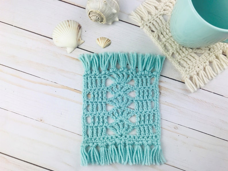 CROCHET PATTERN: The Seaside Mug Rug, Crochet Mug Rug Pattern, Crochet Coaster Pattern, Boho Mug Rug Home Decor INSTANT Download image 8