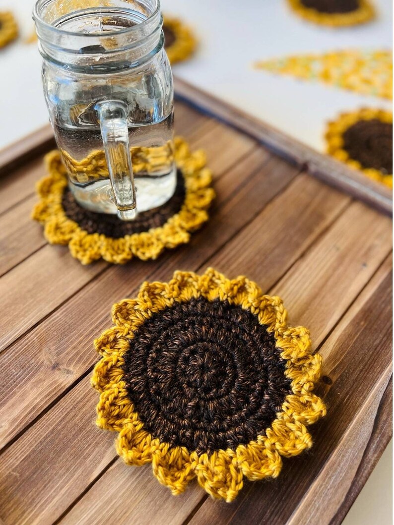 Crochet Sunflower Coaster Pattern // Easy Crochet Gift Pattern // Flat ...