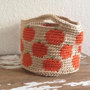 Crochet Pumpkin Basket PatternFall crochet basket, crochet Fall decoration, crochet home decor, easy crochet basket, tapestry crochet zdjęcie 4