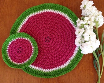 Watermelon Decoration Crochet Pattern—watermelon crochet coaster pattern, watermelon centerpiece, summer crochet pattern, crochet watermelon