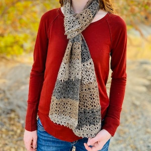 Rustic Lace Scarf Crochet Pattern - Womens Crochet Scarf Pattern, Easy Scarf Pattern, Long Crochet Scarf, PDF Download