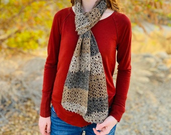 Rustic Lace Scarf Crochet Pattern - Womens Crochet Scarf Pattern, Easy Scarf Pattern, Long Crochet Scarf, PDF Download