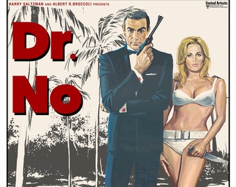 Dr. No - Locandina del film di James Bond: opera d'arte disegnata a mano