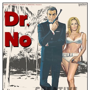Dr No Film Poster, James Bond Poster Print, Home Decor, Wall Art, Unique Hand Drawn Artwork, James Bond Italian Poster