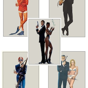 James Bond Movie Poster Set: 5 Film Prints