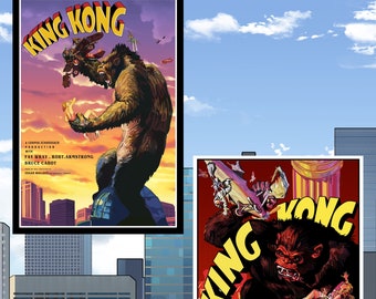Descarga de póster de King Kong / Conjunto de pósteres de la película King Kong, impresión retro de la película King Kong, decoración del hogar, idea de regalo, descarga de póster de película de ciencia ficción