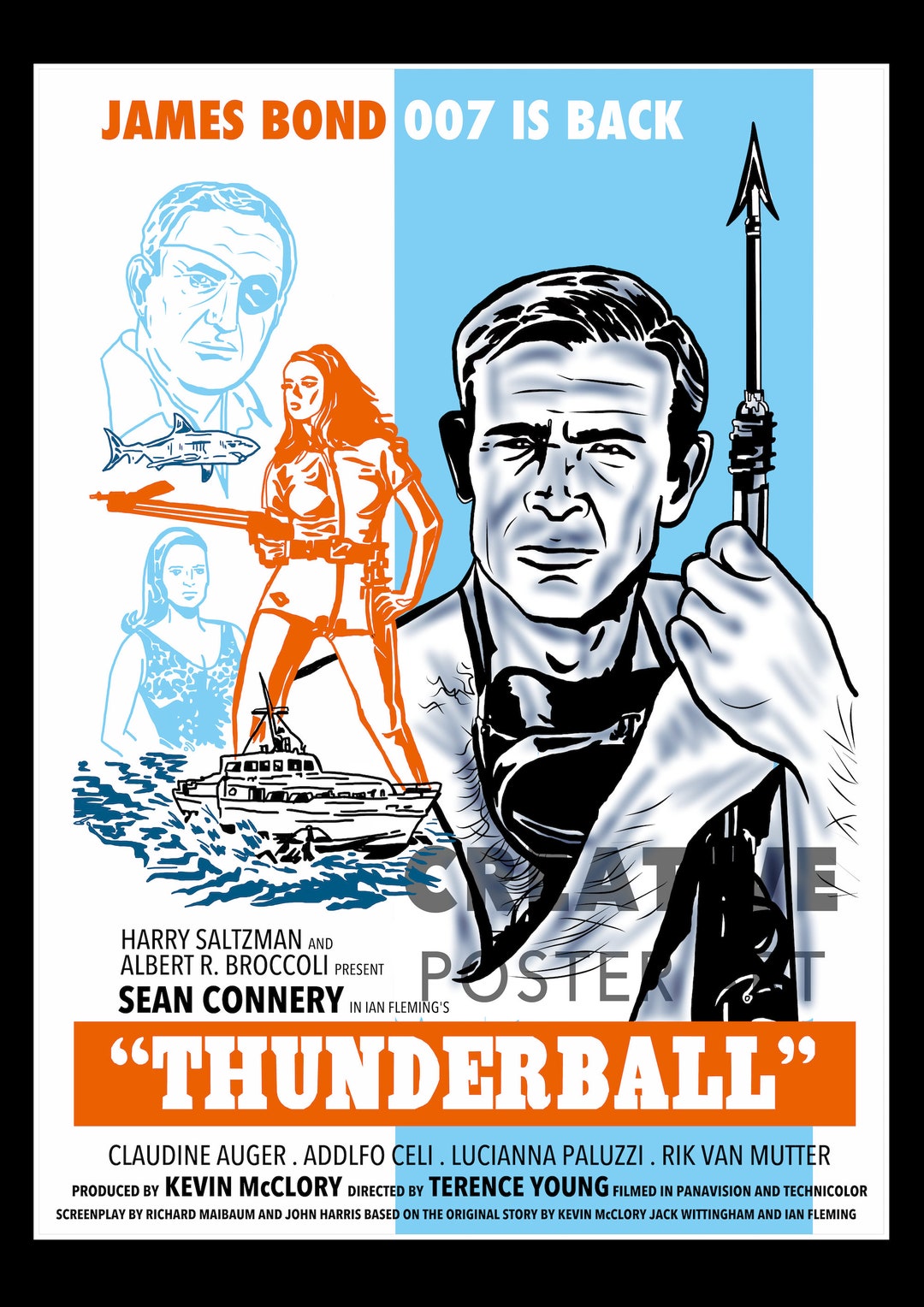 英国購入 007 サンダーボール 大判ポスター 映画インテリア ジェームズ・ボンド『サンダーボール作戦』ポスター：手描き映画