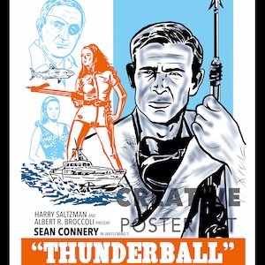 James Bond Thunderball Poster: Hand Drawn Movie Wall Art (Digital Download)