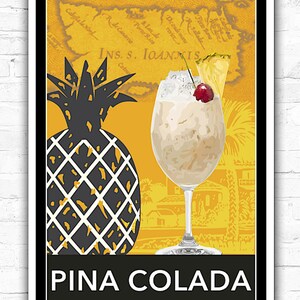 Impresión de cartel de piña colada, decoración del hogar, arte de la pared, impresión de bar, cartel de cóctel, obras de arte únicas dibujadas a mano