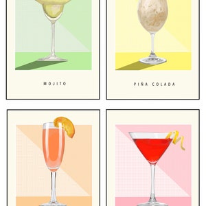 Cocktail Poster Set von 4, Cocktail Wandkunst, Home Decor, Bar Art Set, Cocktail Print, Cocktail Poster, Größen A0/A1/A2/A3/A4