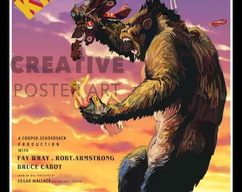 Poster del film King Kong: film del 1933, arte murale di fantascienza