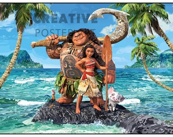 Póster de la película Moana, impresión artística dibujada a mano digitalmente