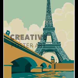 Eiffelturm Paris Reiseplakat: Hand gezeichnete digitale Kunst