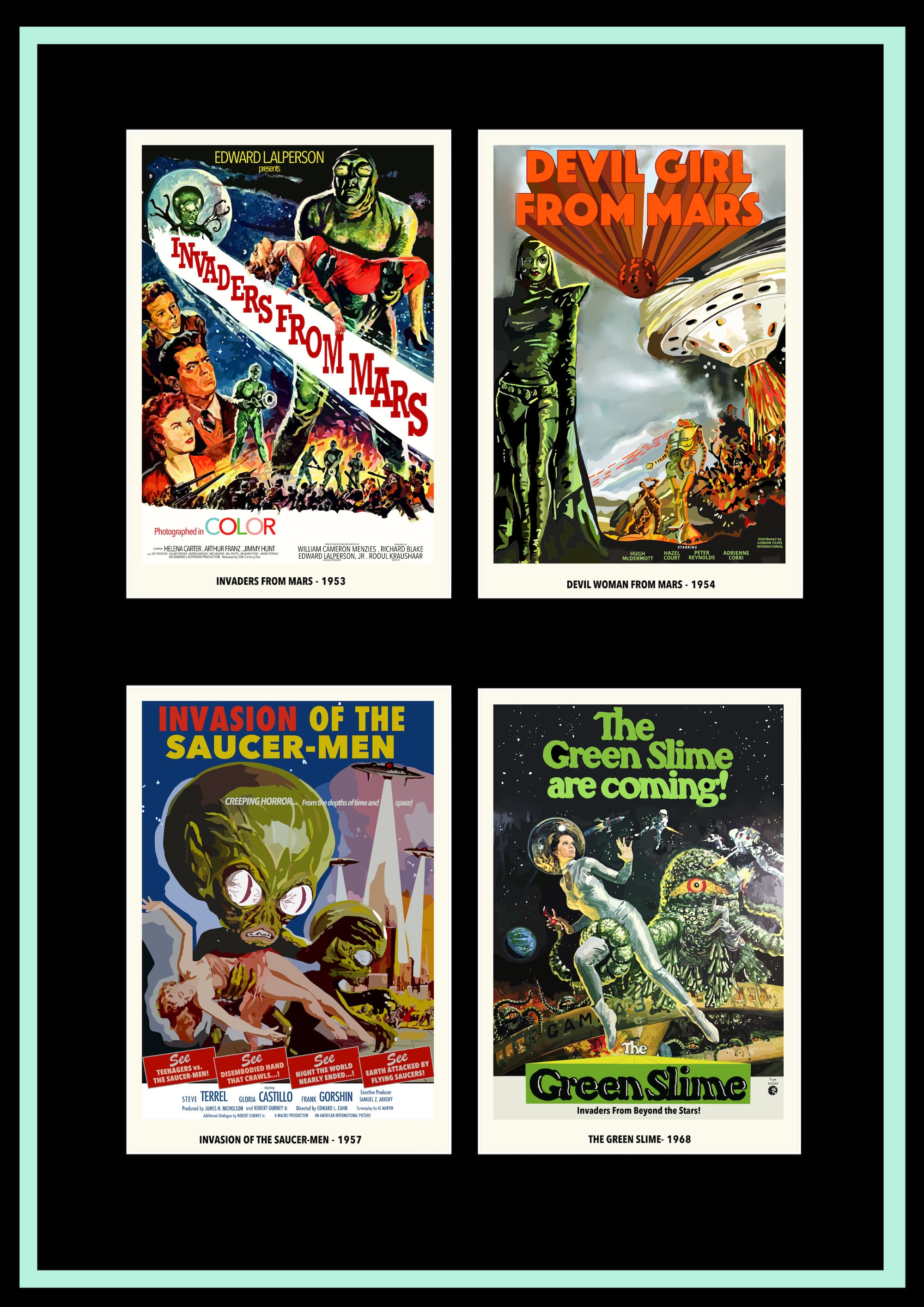 Retro Aliens Set of 4 Movie Print Retro Aliens Movie Wall Etsy