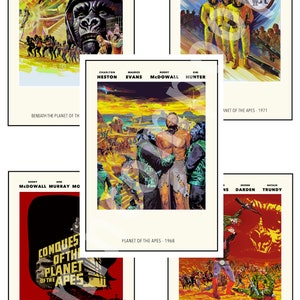 Planet of the Apes Posters Set of 5 Movie Prints | Planet of the Apes Movie Wall Art,Planet of the Apes Movie Print,Sizes A0/A1/A2/A3/A4