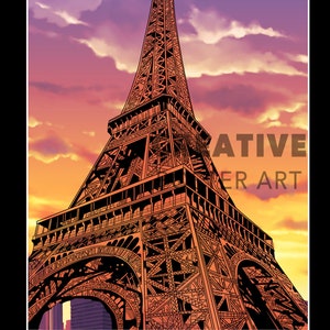 Eiffel Tower Poster: Paris Sunset Travel Print