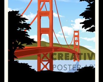 Impresión artística del puente Golden Gate: póster turístico de San Francisco
