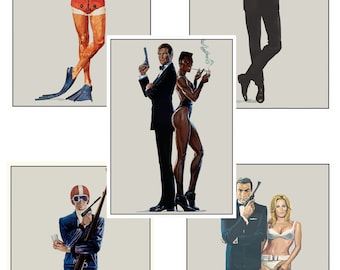 James Bond Film Poster Set: Hand Drawn Art (Digital Download)