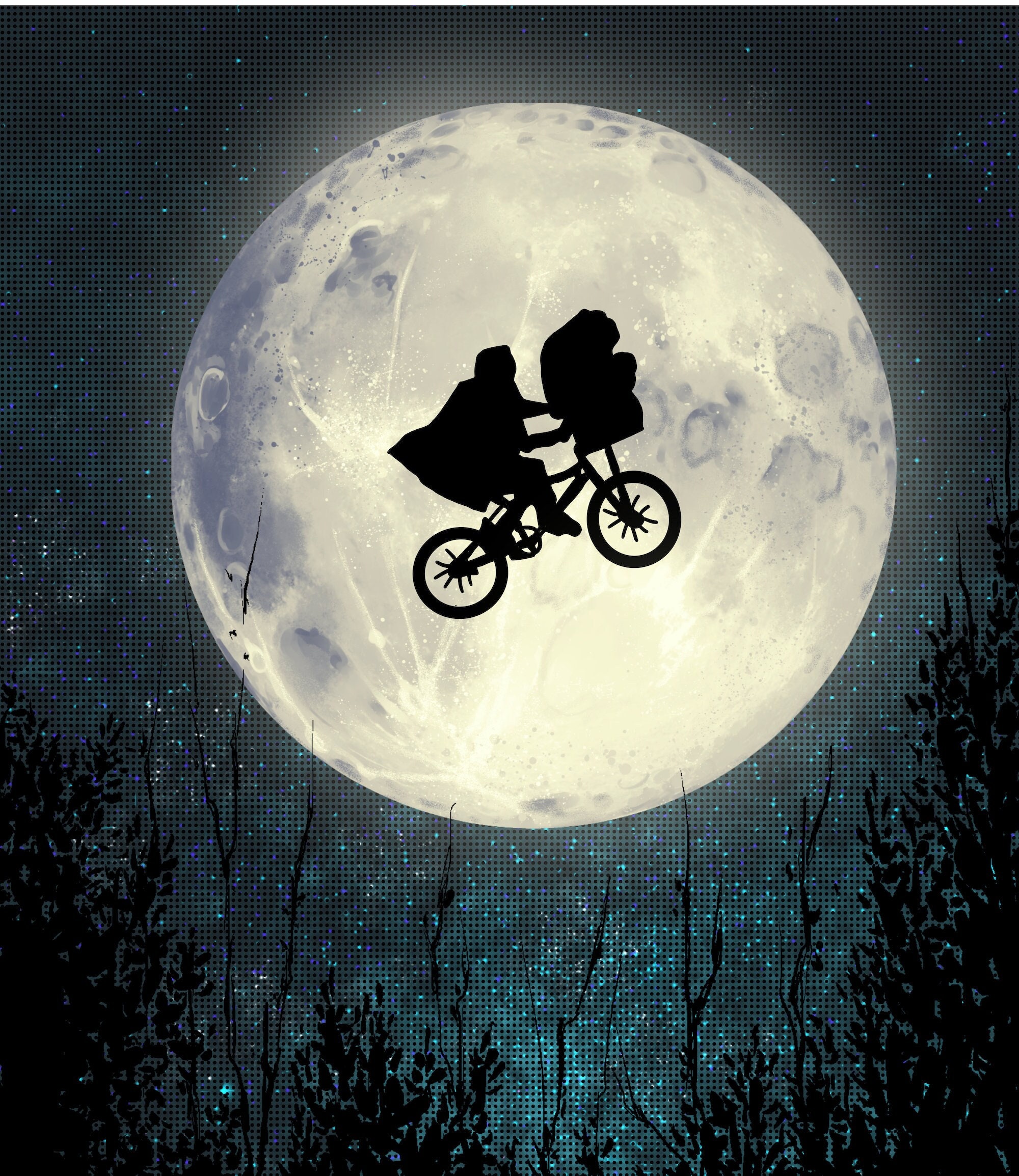 E.T. the Extra-terrestrial Movie Poster: Hand Drawn Film Art Wall