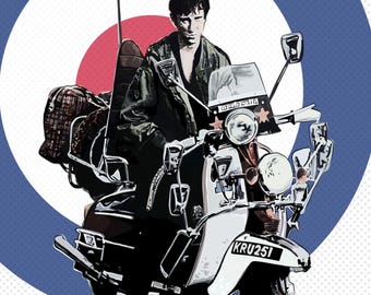 May include: A black and white scooter with a red and white target design in the background. The scooter has a license plate that reads "KRU251".