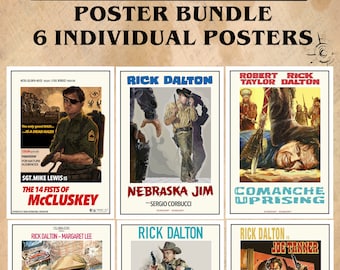 Rick Dalton Movie Poster Set: Once Upon Time Hollywood Hand Drawn Art (6 Prints)