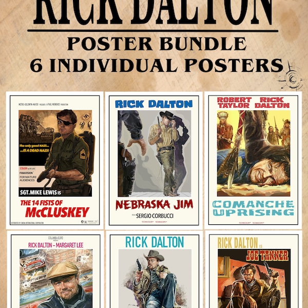 Rick Dalton Posters, Rick Dalton Film Posters, Rick Dalton Artwork, Once Upon A Time in Hollywood Prints, Nebraska Jim, Tanner, Ringo Gringo