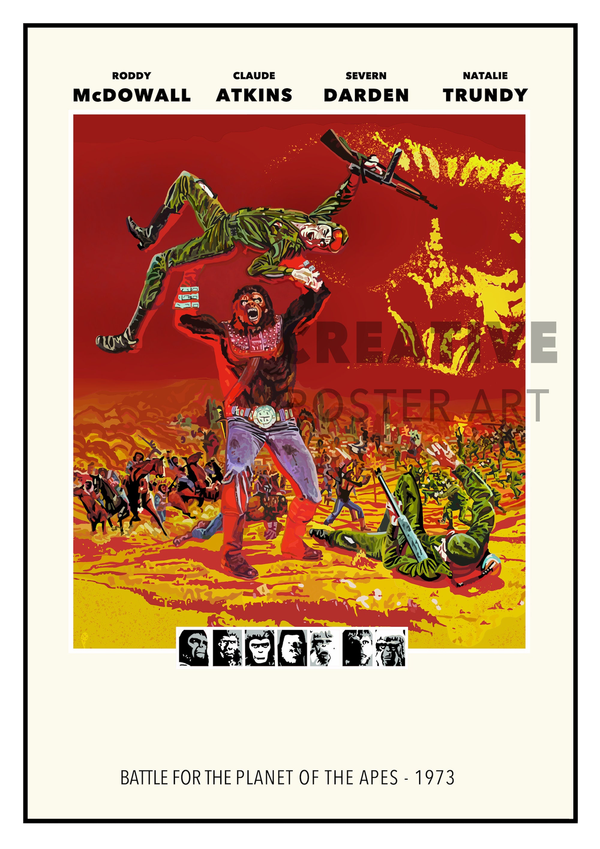 Battle for the Planet of the Apes Movie Poster: Digitally Hand Drawn