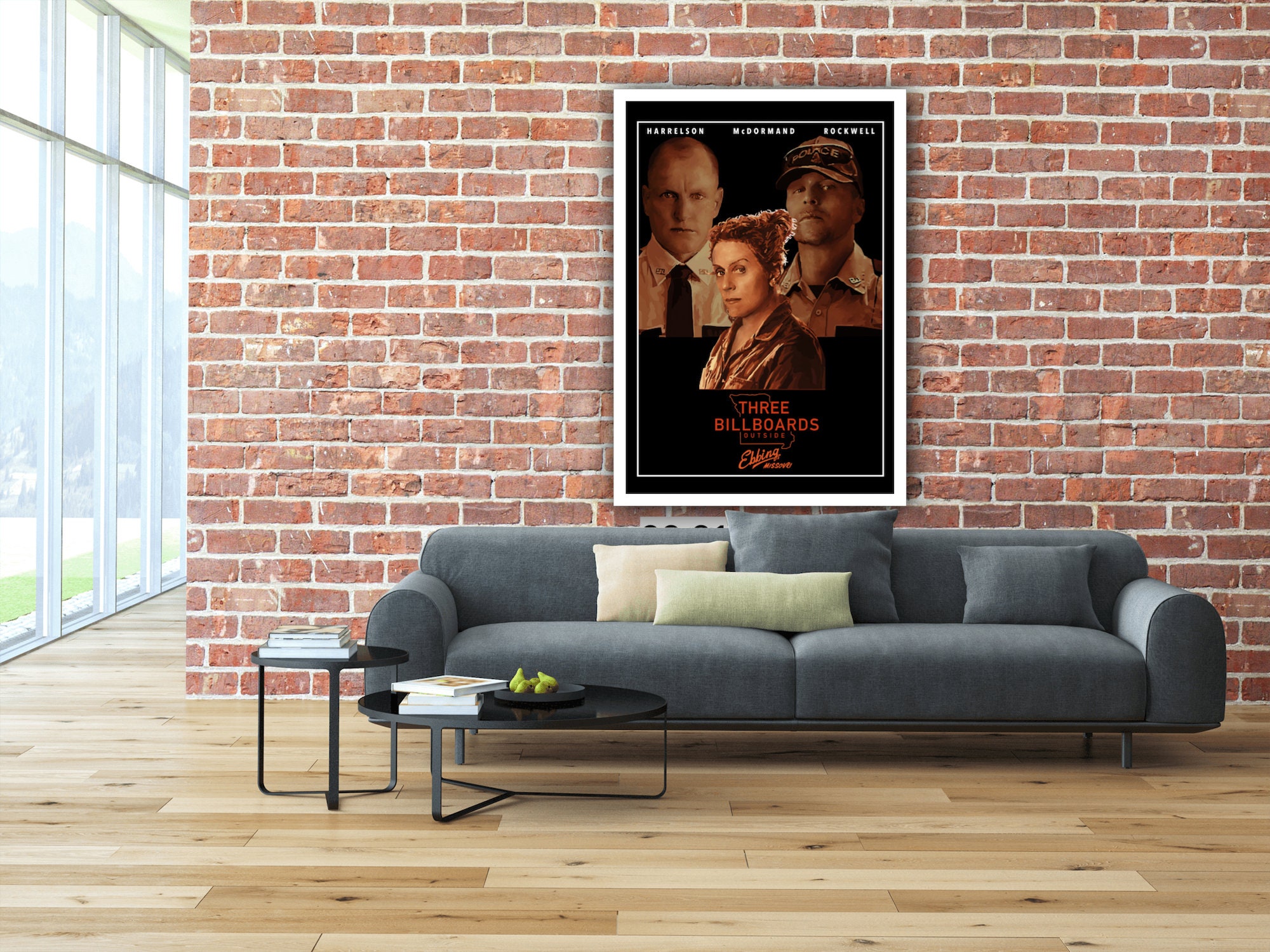 Three Billboards Movie Poster Print: Hand Drawn Digital Art Film