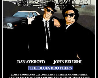 The Blues Brothers Poster,Blues Brothers Poster, The Blues Brothers Art,Home Decor Wall Art, Film Movie Poster, Hand Drawn Digital Artwork