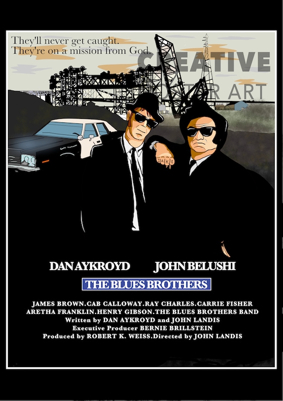 ブルース・ブラザーズ映画ポスター：手描きのデジタルアート - Etsy 日本