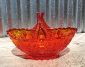 Vintage Amberina Glass Basket-Amberina Daisy and Button Basket-Fenton Amberina Basket-Fenton Amberina Daisy and Button