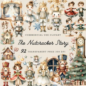 Classic Ballet Nutcracker Story Clipart PNG, Soft Muted Neutral Watercolor, Aesthetic Christmas, Rustic Cozy Xmas Holiday, Card Making POD