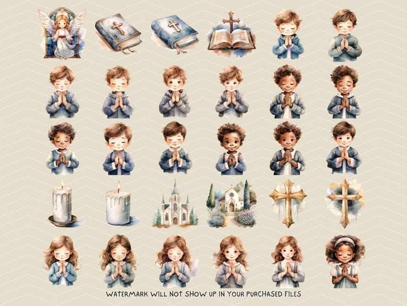 Praying Kids Clipart PNG Cute Children Boy Girl Little Angels Religious ...