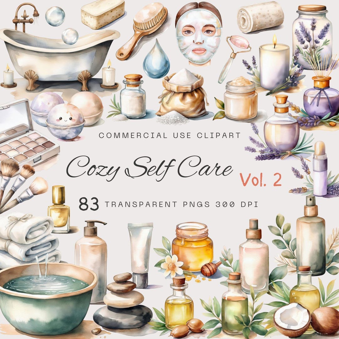 Cozy Self Care Vol 2 Spa Day Clipart PNG, Hand-drawn Style Graphic ...