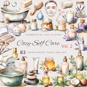 Cosy Self Care Vol 2 Spa Day Clipart PNG, graphique de style dessiné à la main, aquarelle aux tons neutres neutres et doux, illustration bohème rustique POD