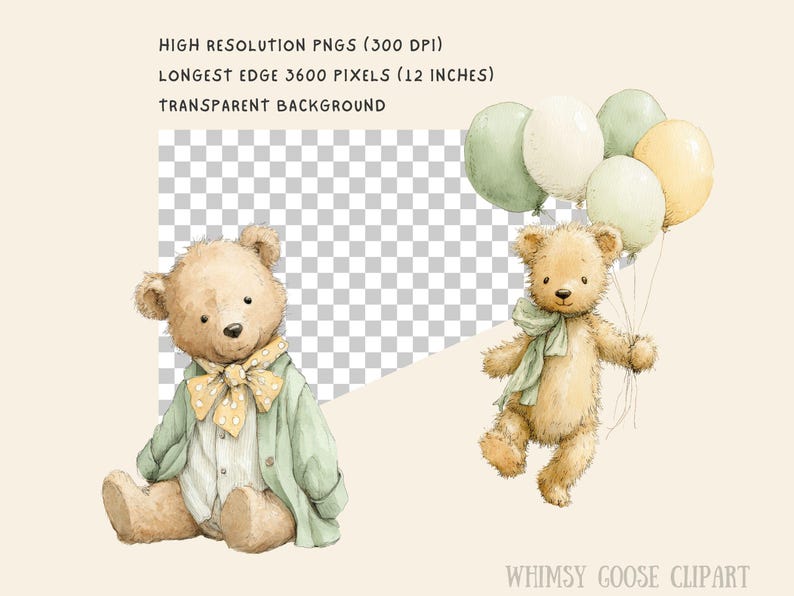 Teddy Bear Clipart Set - Sage Green Nursery, Birthday & Baby Shower ...