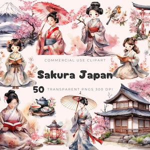 50 Sakura Japan Clipart PNG, schöne Kirschblüten Frühling Aquarell Illustration, japanische Kultur Asien Reise Scrapbooking Junk Journal