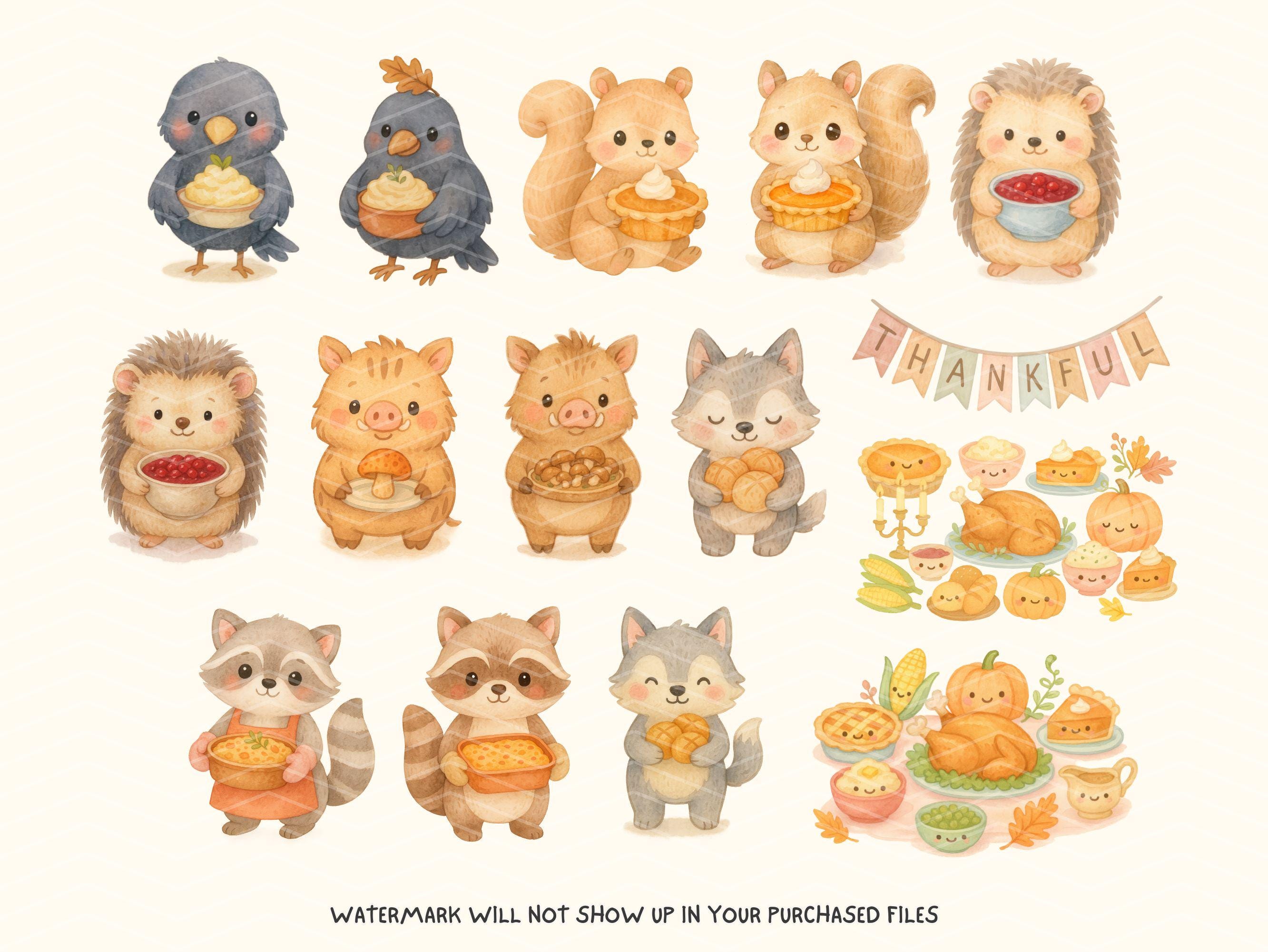 Putluck Sticker Friendsgiving Potluck Clipart PNG, Whimsy Woodland Animal Thanksgiving ...