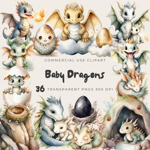 Bébé dragons Clipart PNG, conte de fées magique fantastique, illustration aquarelle, conception graphique, fabrication de cartes autocollant numérique POD Junk Journal
