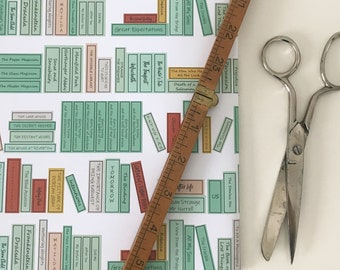 Book themed wrapping paper for literary gift or bookworm birthday idea