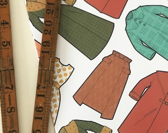 Vintage fashion wrapping paper for clothes lover or retro birthday present, A2 uncoated gift wrap sheets