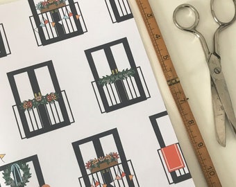 New Home wrapping paper A2 sheets ideal for new flat or apartment featuring balcony doors and cats