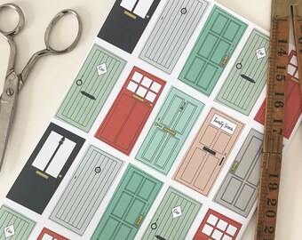 New Home wrapping paper of colourful front doors, gift wrap for moving day present or homeowner gifting