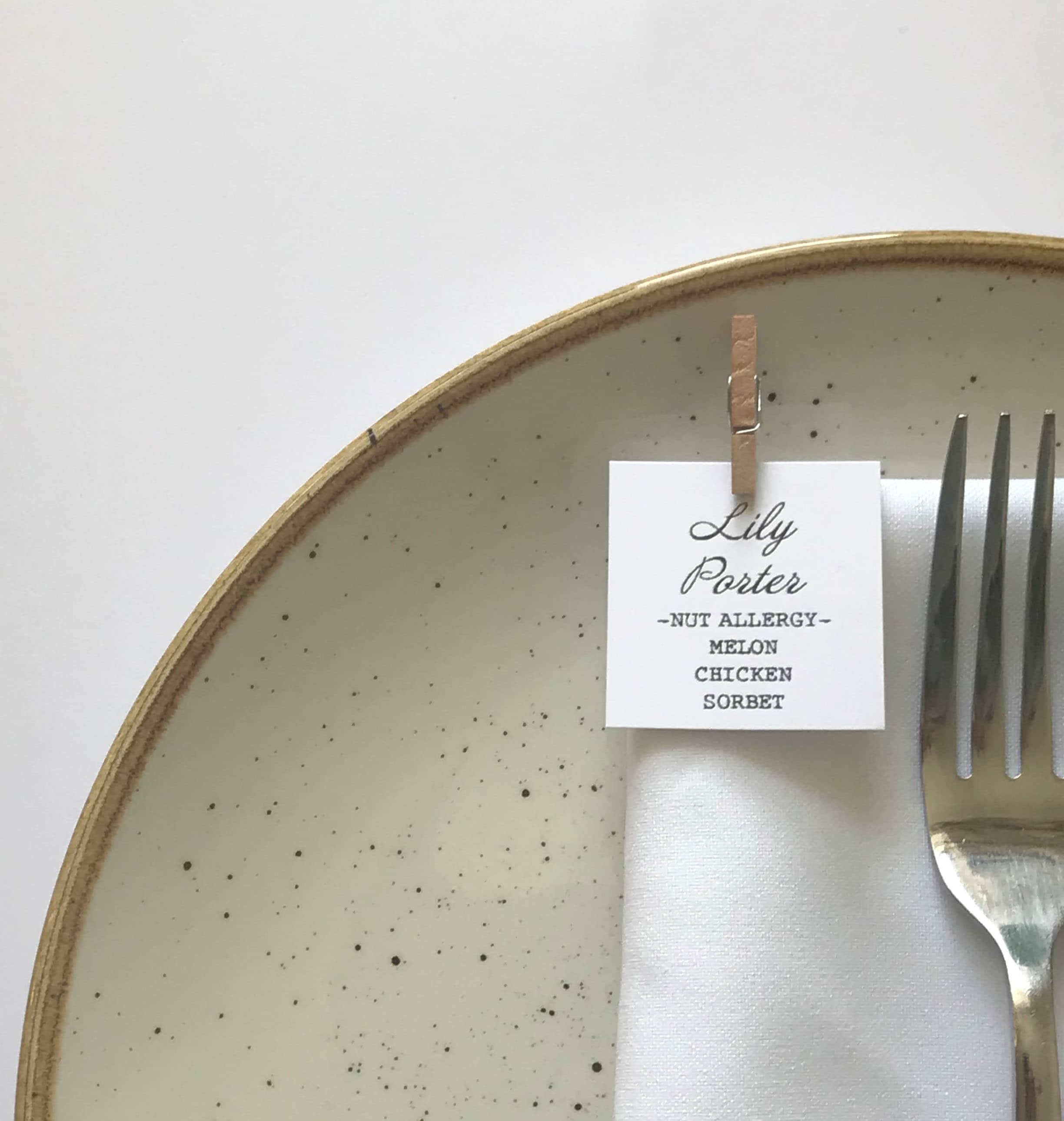 Wedding Menu Place Cards With Guest Meal Choice and Dietary
